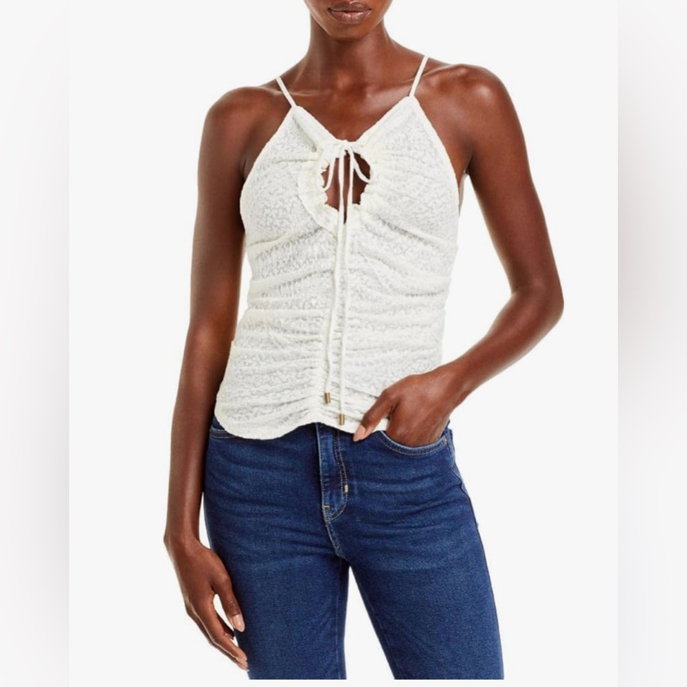 Free People Women's Top Love Her Lace Illusion, Ivory, Gardenia size XS